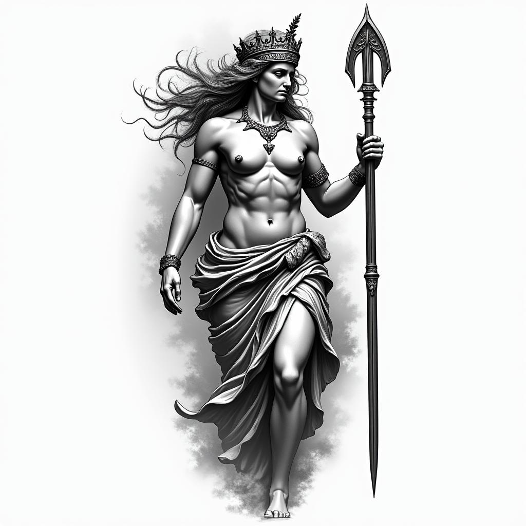 Athena, the goddess of war, firehigly detailed tattoo - Variation 20