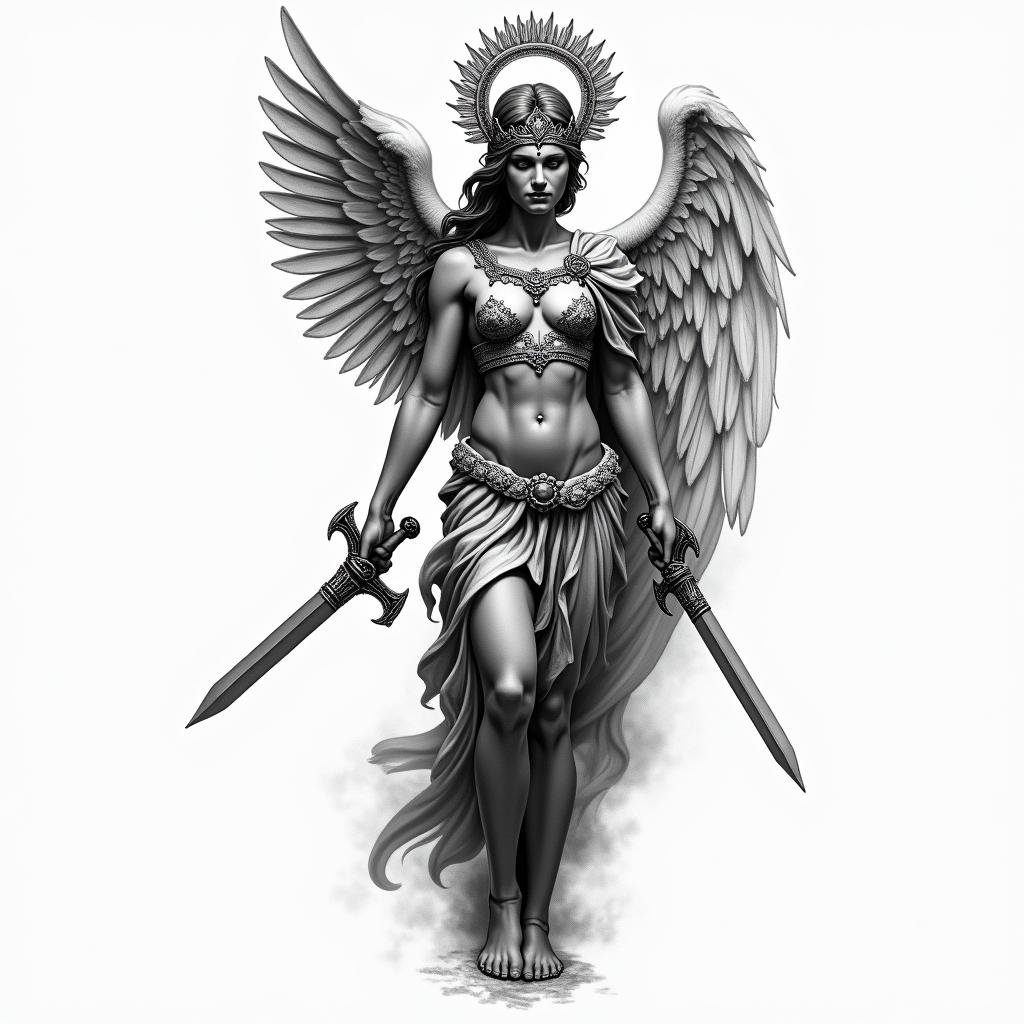 Athena, the goddess of war, firehigly detailed tattoo - Variation 23