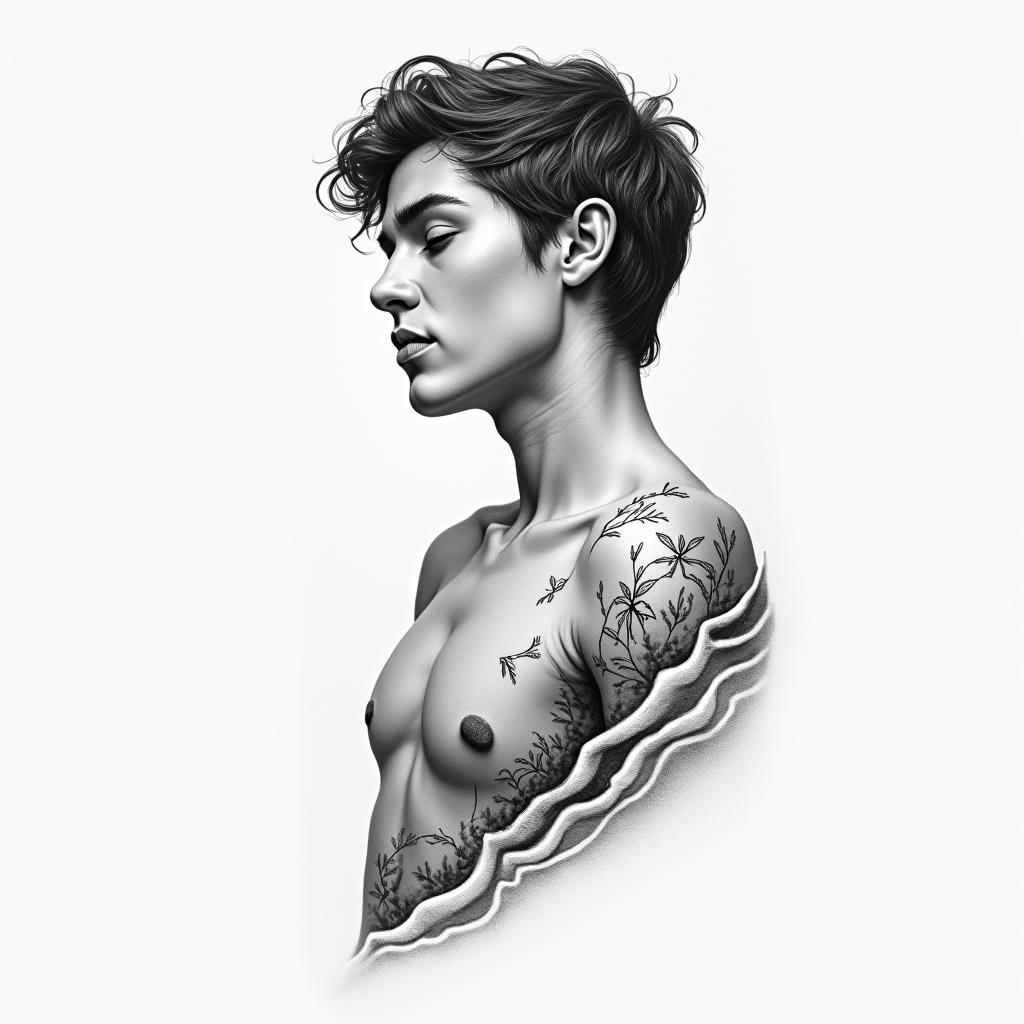 American Soldier, LGBTin Modest style tattoo, featuring soft, delicate line work with simple and meaningful symbols, gentle waves, a heart, evoking a sense of serenity and grace, - Variation 3
