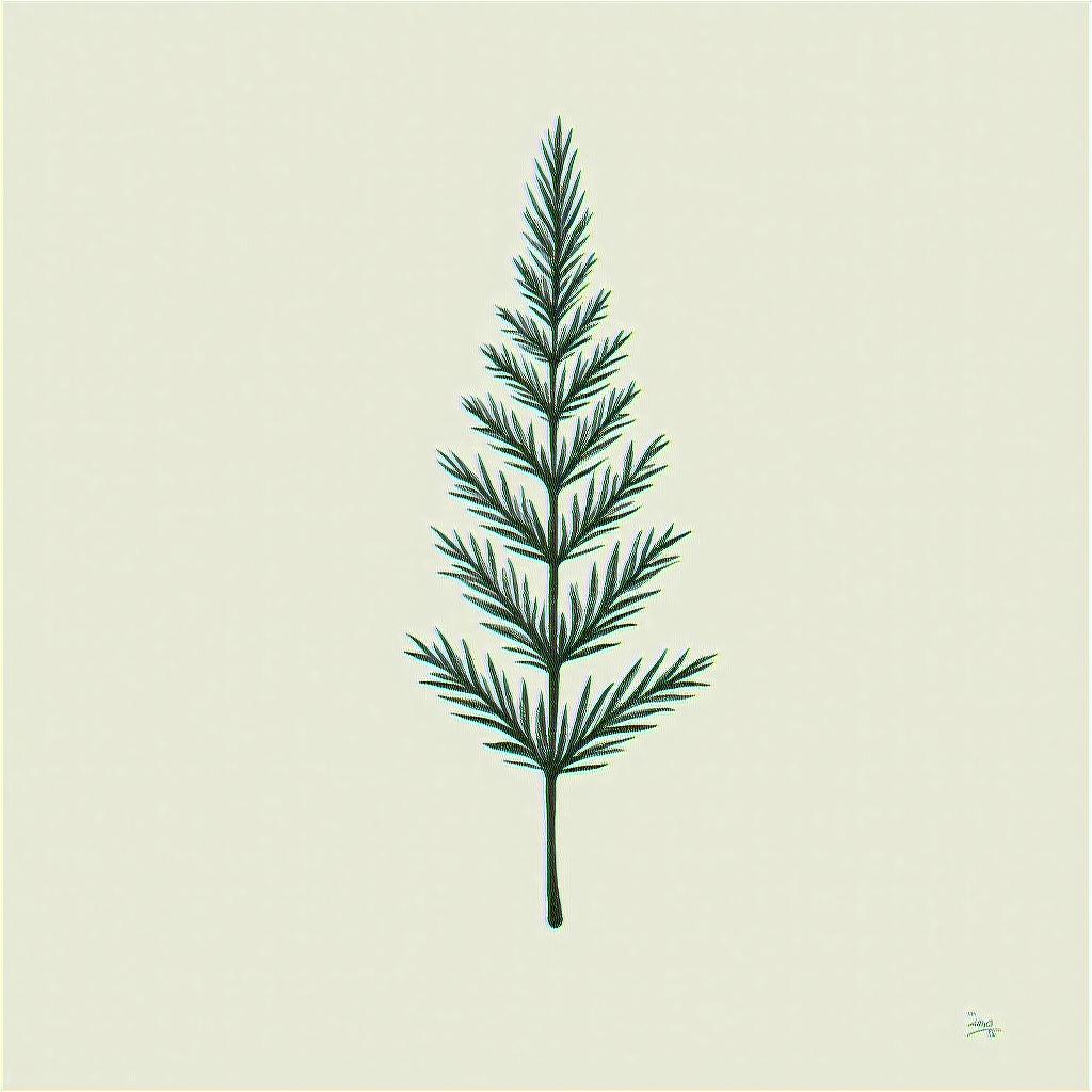 Juniper branchin minimalist style tattoo, featuring simple shapes and fine lines, with minimal shading and details, tiny triangles, creating a sense of balance and harmony - Variation 4