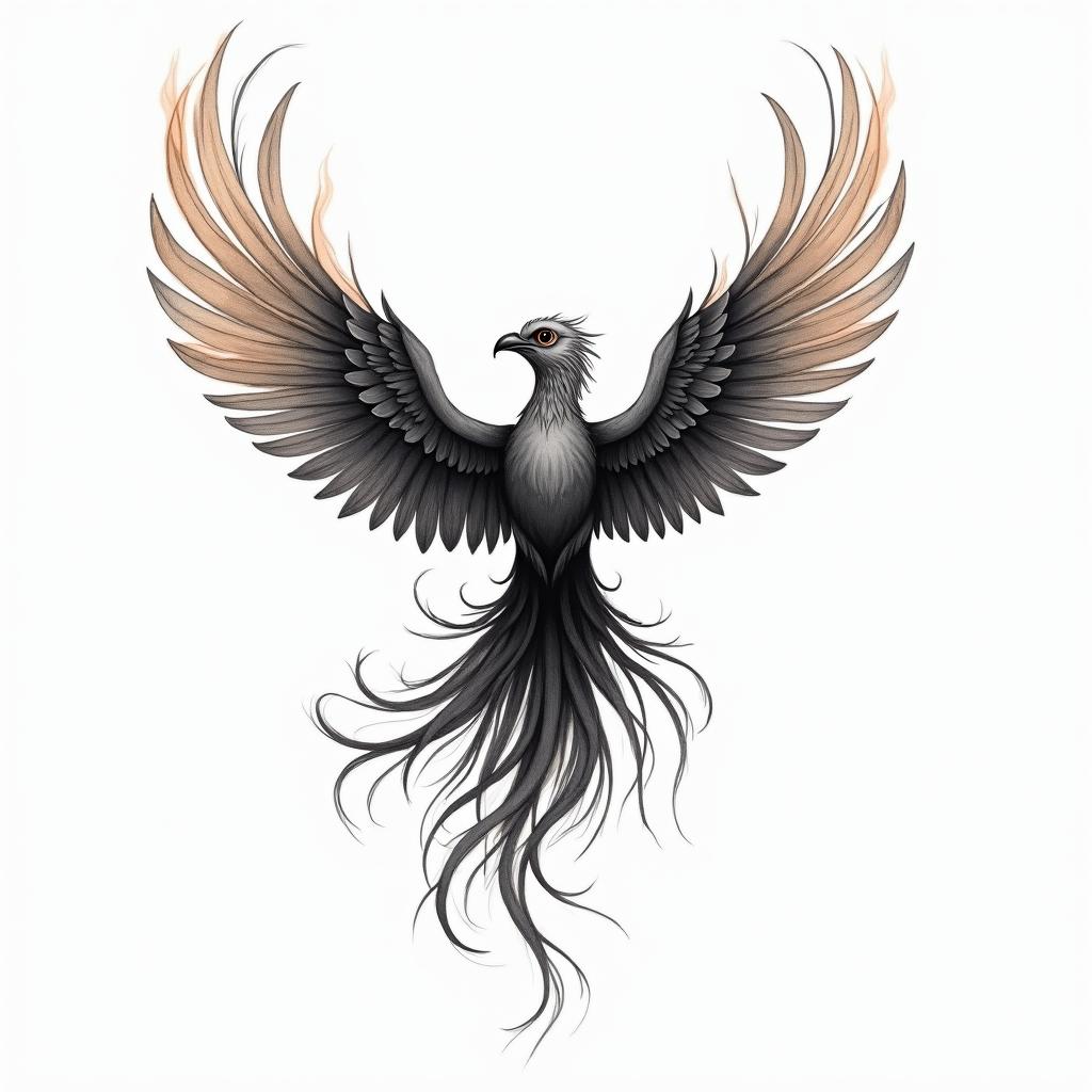 Flying phoenix with fire i still rise  water colorin new school tattoo, pop culture, modern, detailed tattoo, illustrative - Variation 3