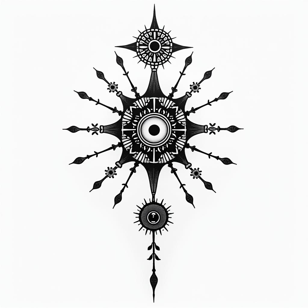 Dedicated to my 2 sons, named Isaac and Bruno.in spiritual symbols tattoo style, featuring an intricate design incorporating elements, Hamsa hand, third eye, minimalist composition - Variation 4