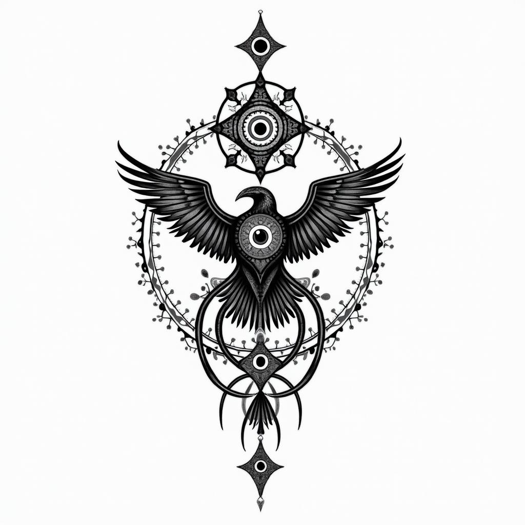 Dedicated to my 2 sons, named Isaac and Bruno.in spiritual symbols tattoo style, featuring an intricate design incorporating elements, Hamsa hand, third eye, minimalist composition - Variation 2