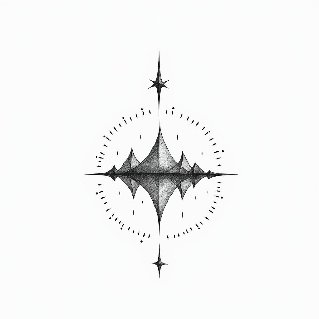 Adventure travel gamesin minimalist style tattoo, featuring simple shapes and fine lines, with minimal shading and details, tiny triangles, creating a sense of balance and harmony