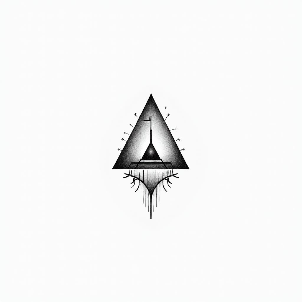 Adventure travel gamesin minimalist style tattoo, featuring simple shapes and fine lines, with minimal shading and details, tiny triangles, creating a sense of balance and harmony - Variation 2