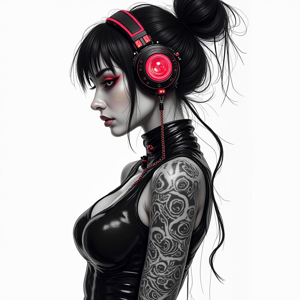 Futuristic cyberpunk girl with neon accentstext-based tattoo, gothic font ultra-realistic, perfectly placed, high-quality font design, photo-realistic shading, 8k, high quality, finely detailed typography