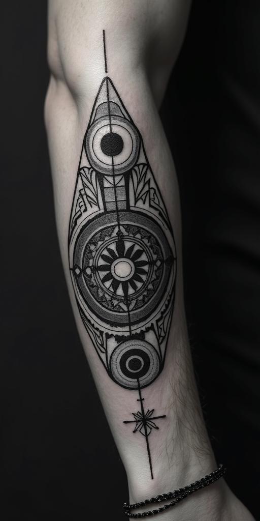 Sasquatch,forestin spiritual symbols tattoo style, featuring an intricate design incorporating elements, Hamsa hand, third eye, minimalist composition - Variation 3
