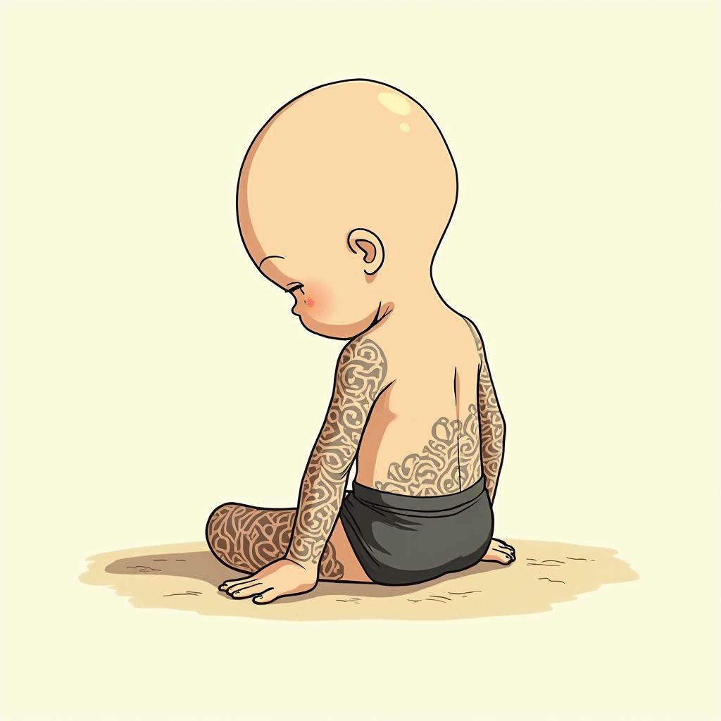 ChildrenGhibli, Studio Ghibli aesthetic, hand-drawn anime style, retro nostalgic atmosphere, retro soft pastel color palette with earthy tones, retro Japanese cinematic shot, yellow tint effect, bald character, smooth surface, anime shadow 90's anime style - Variation 1