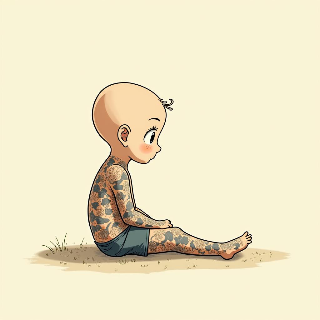 ChildrenGhibli, Studio Ghibli aesthetic, hand-drawn anime style, retro nostalgic atmosphere, retro soft pastel color palette with earthy tones, retro Japanese cinematic shot, yellow tint effect, bald character, smooth surface, anime shadow 90's anime style - Variation 3