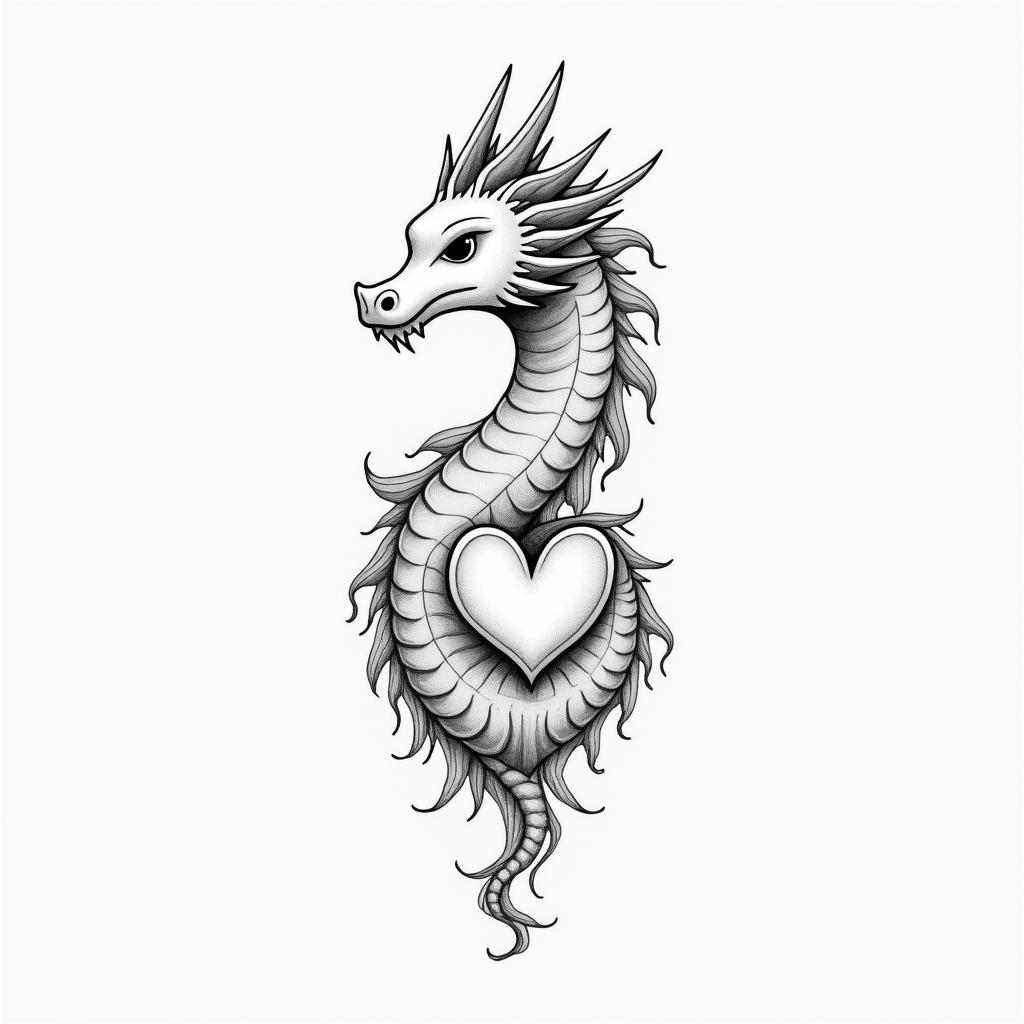 ICT Dragonin Modest style tattoo, featuring soft, delicate line work with simple and meaningful symbols, gentle waves, a heart, evoking a sense of serenity and grace, - Variation 3