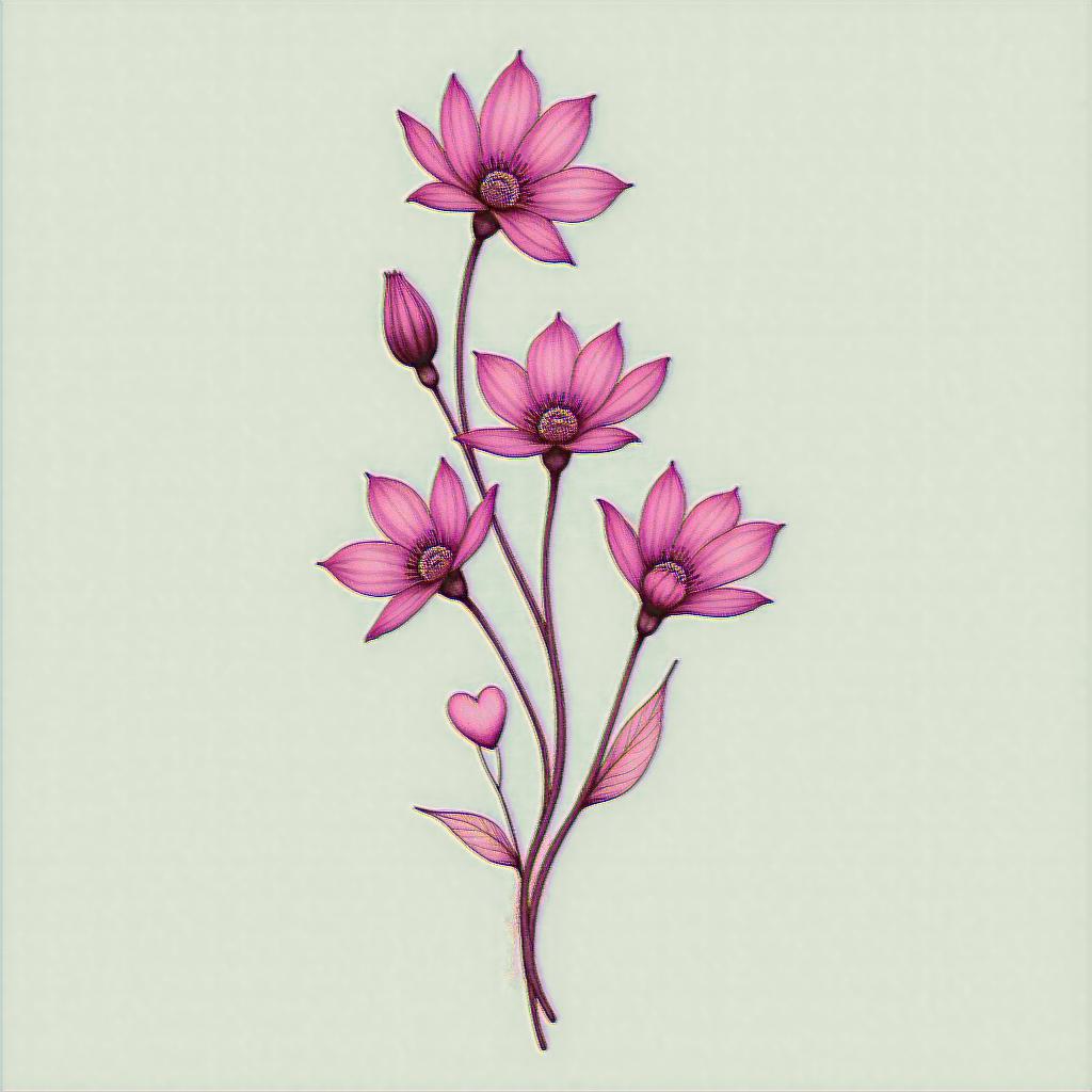 Delicate purple violet flowersin Modest style tattoo, featuring soft, delicate line work with simple and meaningful symbols, gentle waves, a heart, evoking a sense of serenity and grace, - Variation 4