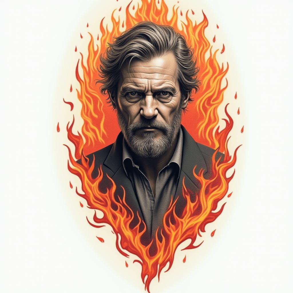 My dads keeperin flame tattoo style showcasing fiery elements with dynamic flame patterns, glowing effect of flames, natural colors - Variation 4