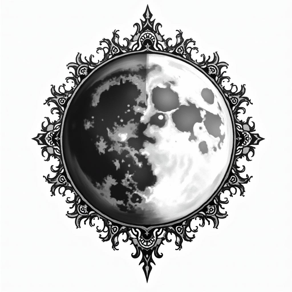 Phases of the moonin bohemian style tattoo, 8k - Variation 3
