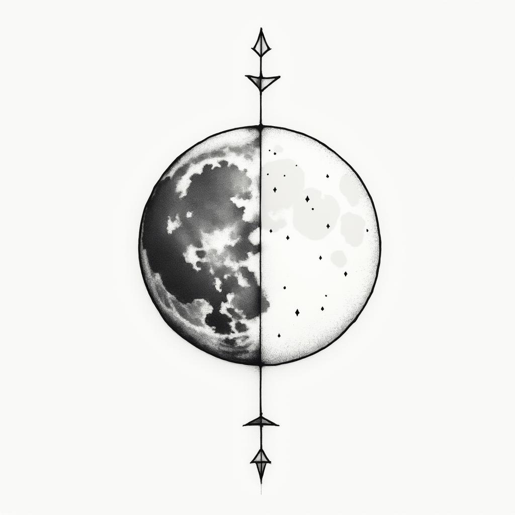Phases of the moonin minimalist style tattoo, featuring simple shapes and fine lines, with minimal shading and details, tiny triangles, creating a sense of balance and harmony - Variation 4