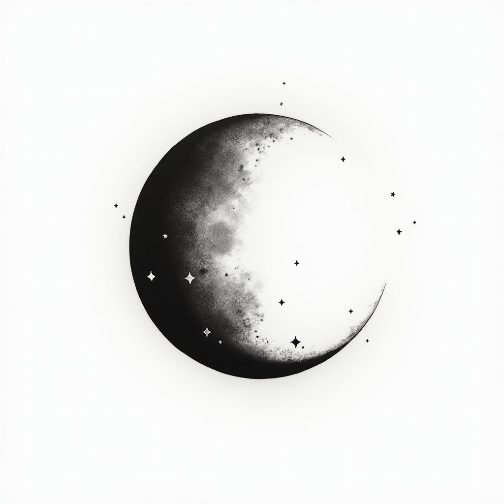 Phases of the moonin minimalist style tattoo, featuring simple shapes and fine lines, with minimal shading and details, tiny triangles, creating a sense of balance and harmony