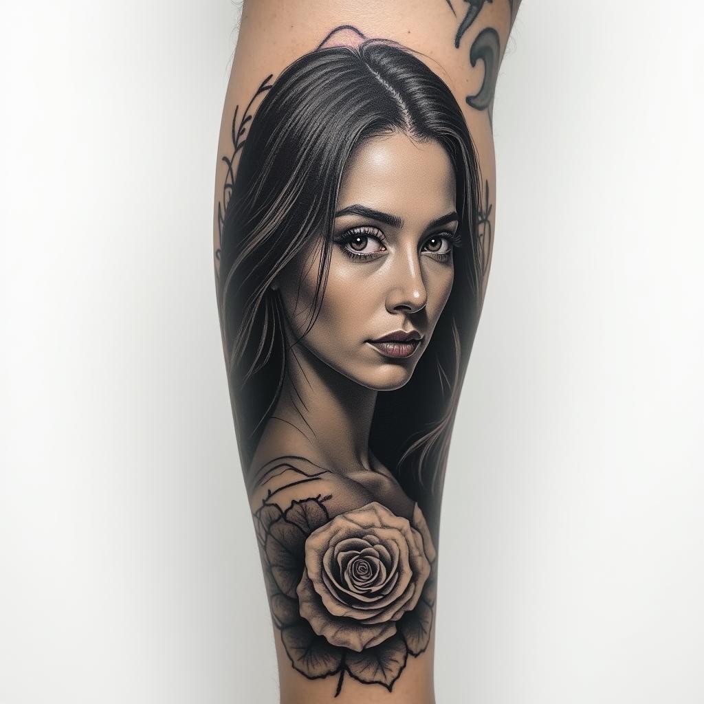 Tattoo sleevein portrait tattoo style, featuring a highly realistic and detailed depiction  - Variation 2