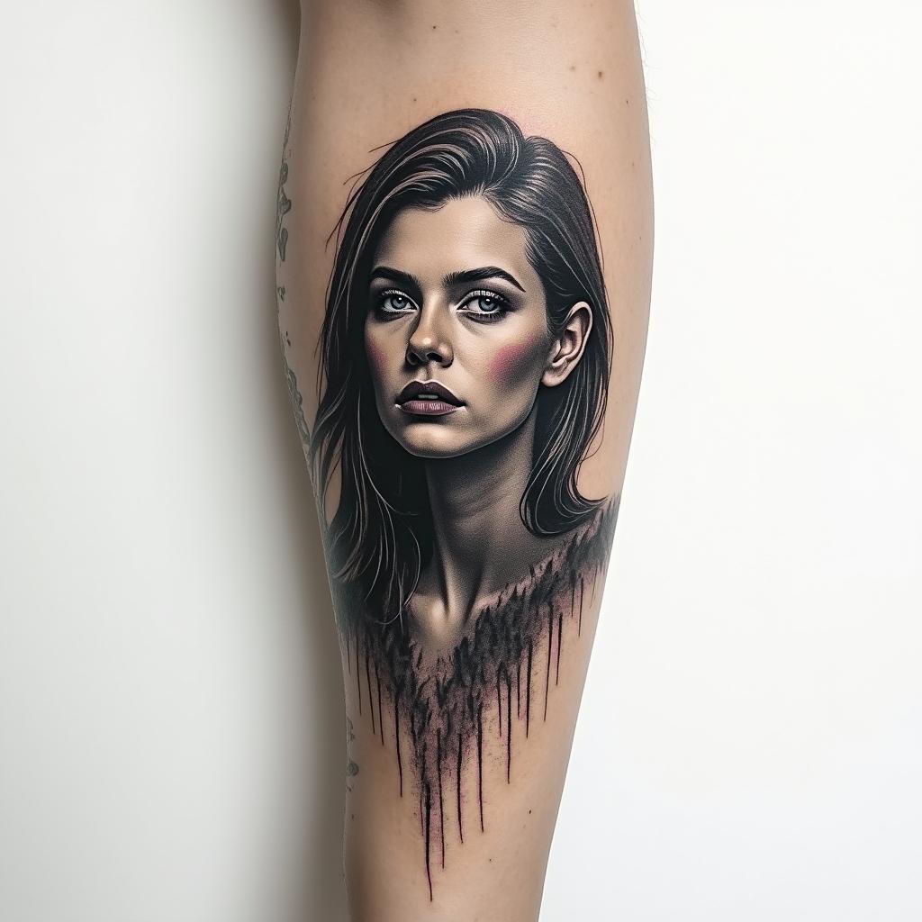 Tattoo sleevein portrait tattoo style, featuring a highly realistic and detailed depiction  - Variation 4