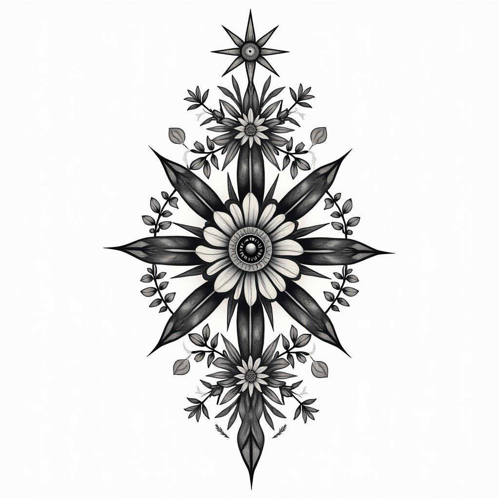 Kayla, libra, love nature (flowers, greenery, water), want to be at peace within, kid at heartin spiritual symbols tattoo style, featuring an intricate design incorporating elements, Hamsa hand, third eye, minimalist composition - Variation 3