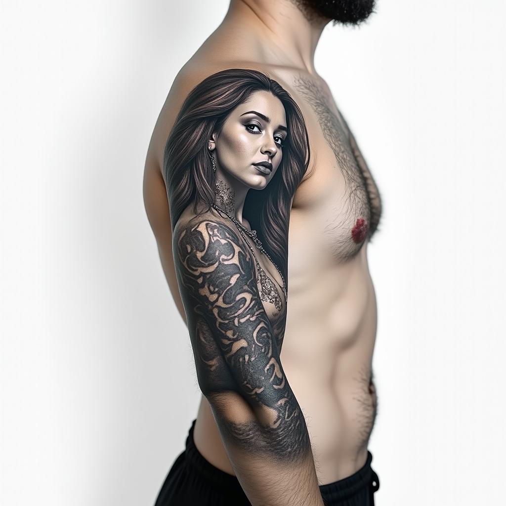 Tattoo sleevein realism tattoo style, featuring a highly detailed, lifelike, capturing every detail, photorealistic, ultra realistic, intricate shading, smooth and sharp, - Variation 3