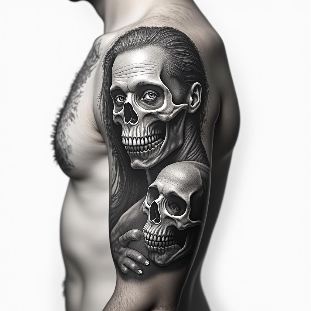 Tattoo sleevein realism tattoo style, featuring a highly detailed, lifelike, capturing every detail, photorealistic, ultra realistic, intricate shading, smooth and sharp, - Variation 4