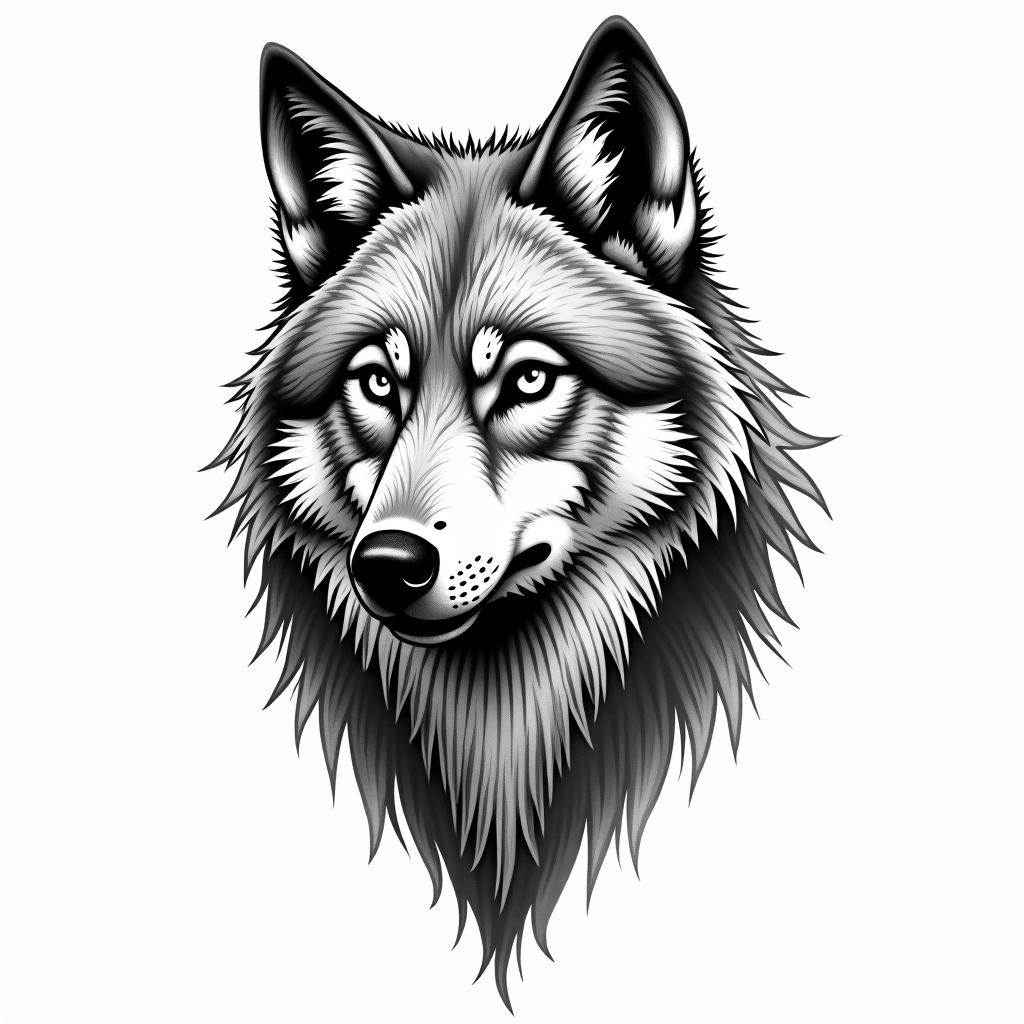 Wolfin new school tattoo, pop culture, modern, detailed tattoo, illustrative - Variation 2