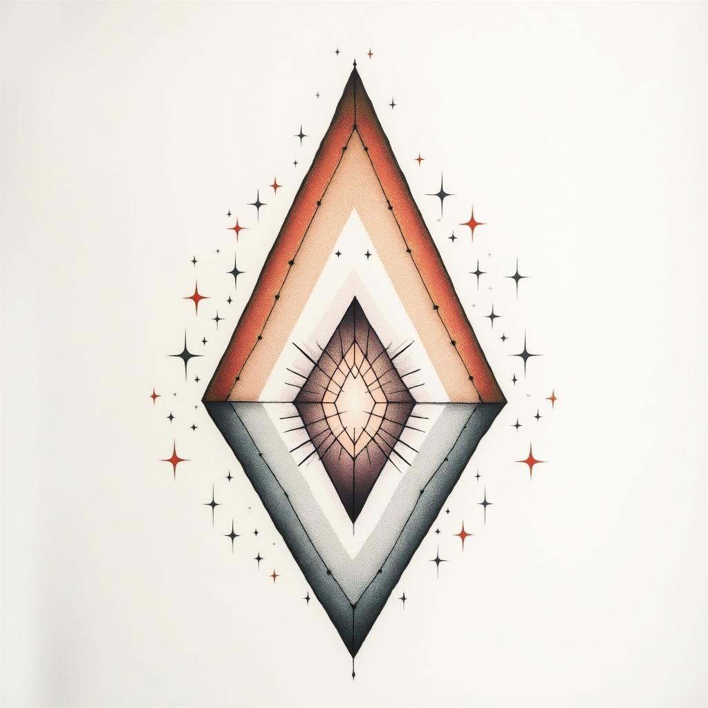 The names of my children are Renatta and Santiago.in minimalist style tattoo, featuring simple shapes and fine lines, with minimal shading and details, tiny triangles, creating a sense of balance and harmony - Variation 3