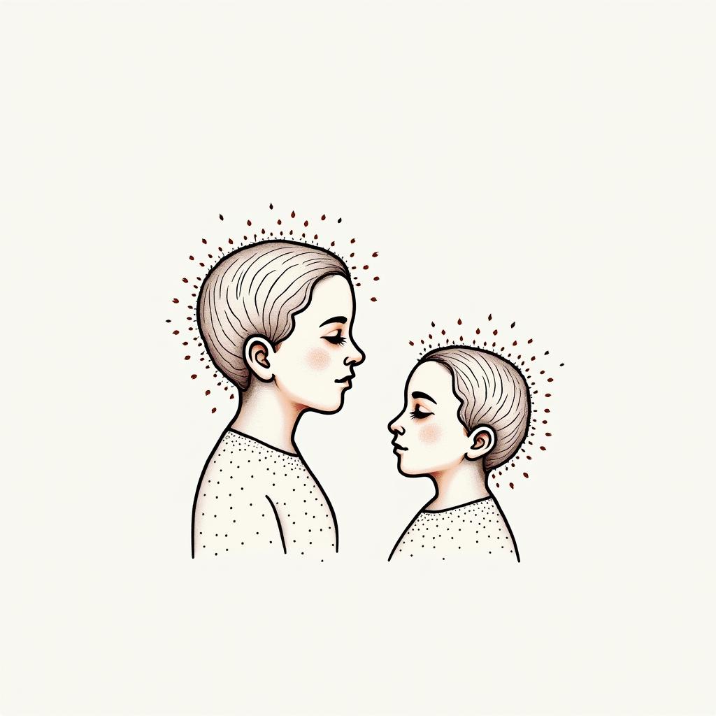 The names of my children are Renatta and Santiago.in minimalist style tattoo, featuring simple shapes and fine lines, with minimal shading and details, tiny triangles, creating a sense of balance and harmony - Variation 2
