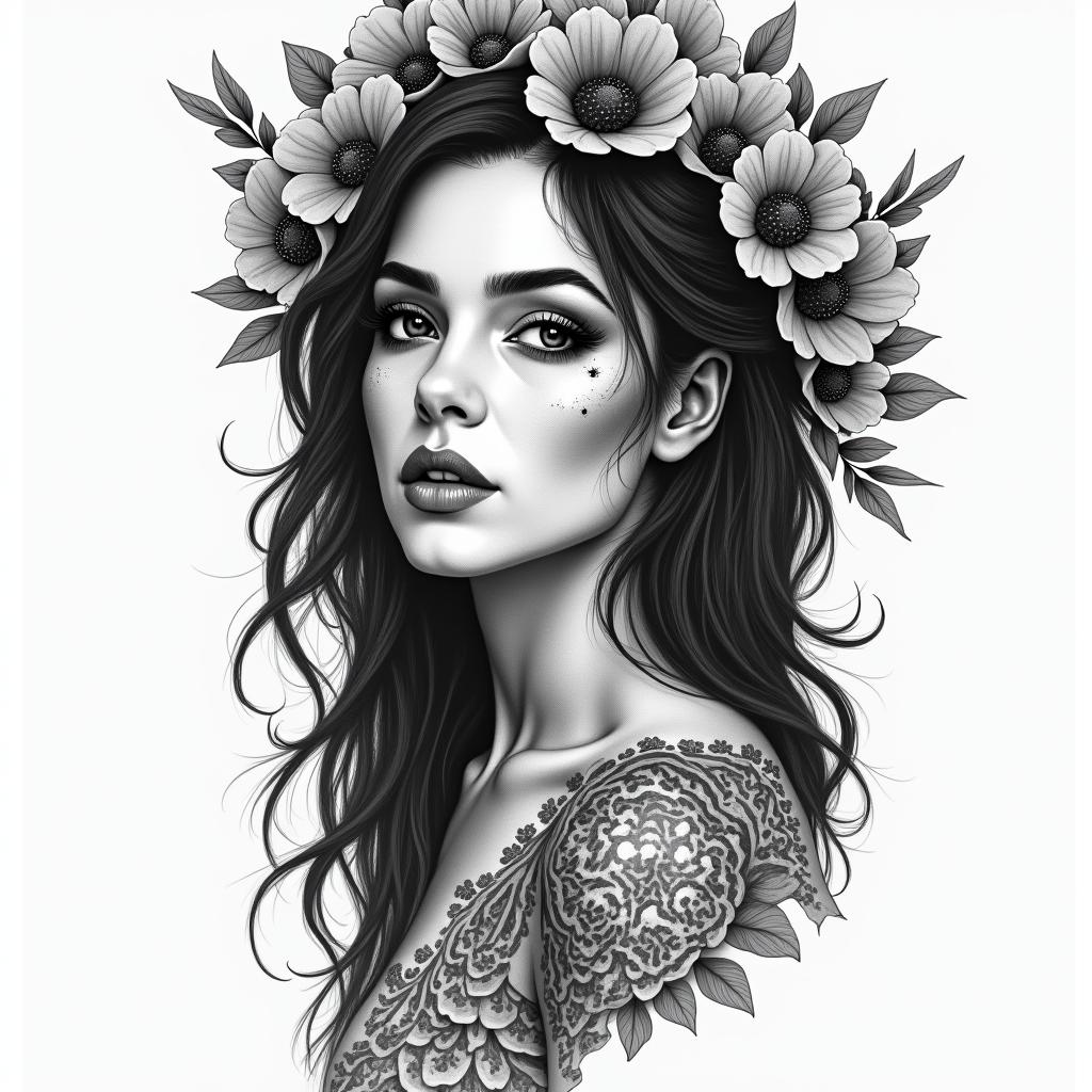 Beautiful Mexican womanhigly detailed tattoo - Variation 4