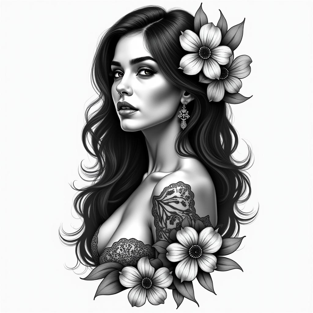 Beautiful Mexican womanhigly detailed tattoo