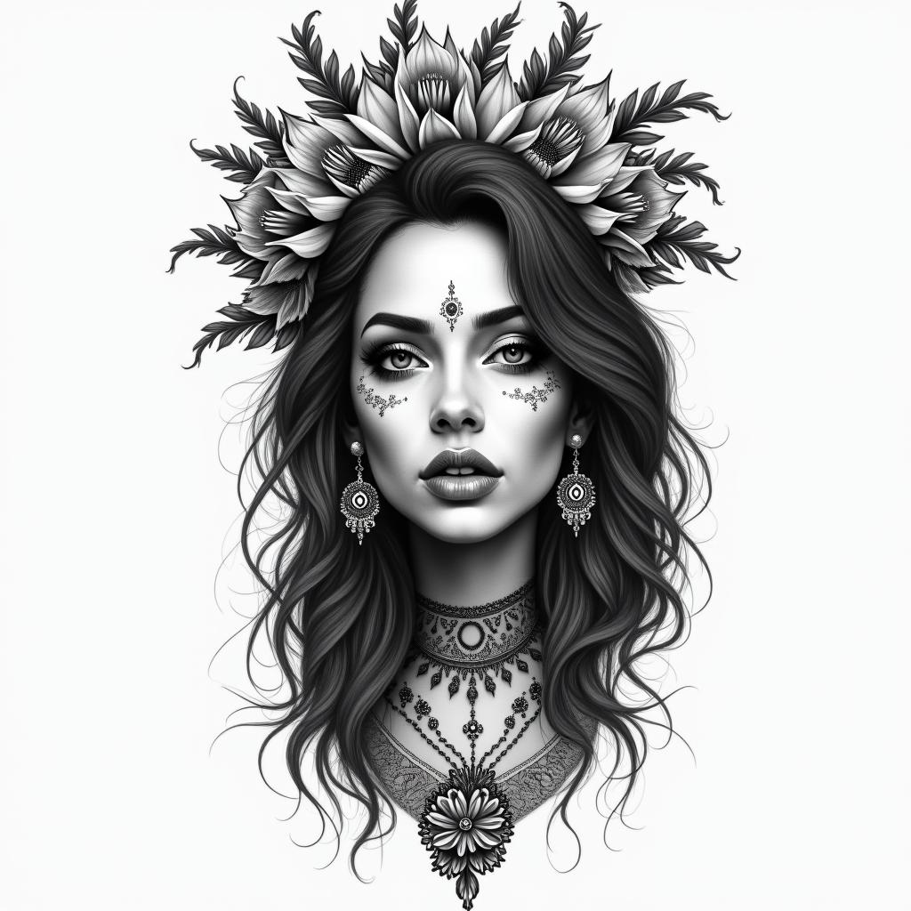 Beautiful Mexican womanhigly detailed tattoo - Variation 3