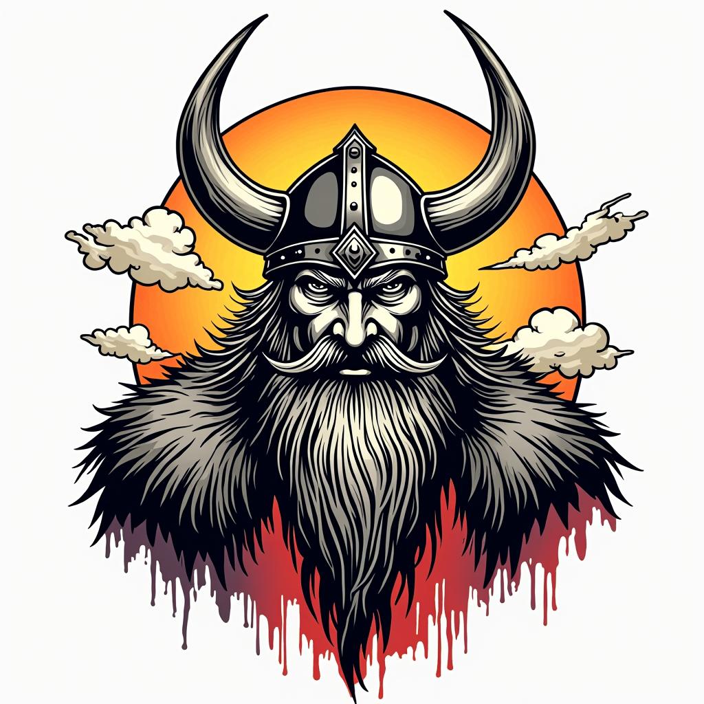 Vikingin pop art style tattoo, featuring bold and vibrant colors, exaggerated outlines, iconic imagery, inspired by comic books and speech bubbles, comic book characters, retro pop culture