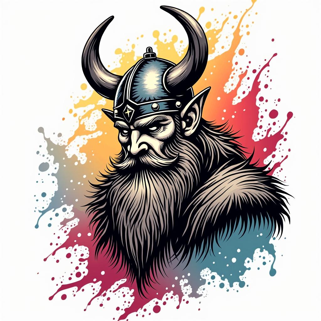 Vikingin pop art style tattoo, featuring bold and vibrant colors, exaggerated outlines, iconic imagery, inspired by comic books and speech bubbles, comic book characters, retro pop culture - Variation 4