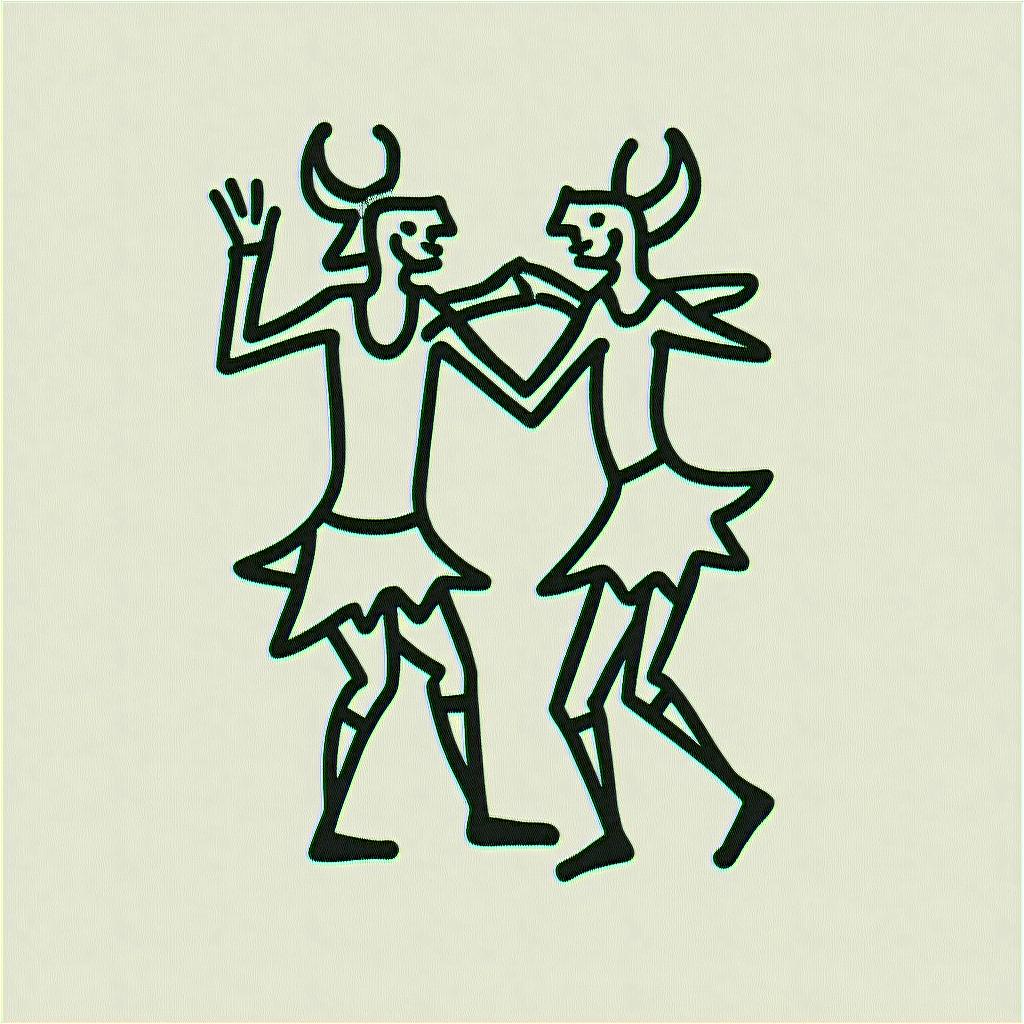 Vikingabstract dancing figures in Keith Haring style, featuring bold black outlines and solid color fills, figures posed in dynamic and playful dance movements, minimalist design - Variation 4