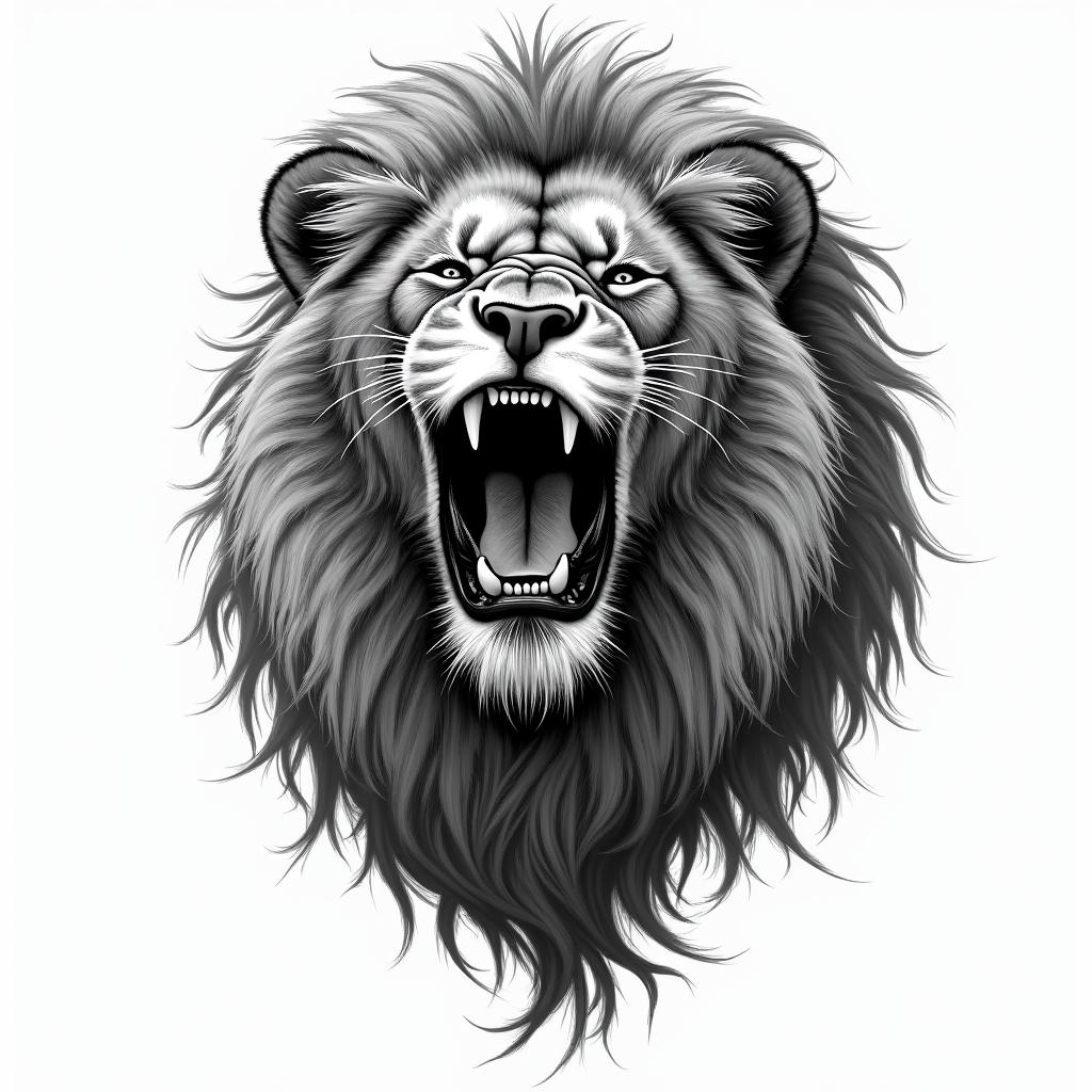 Roaring lion with a flowing manein bohemian style tattoo, 8k - Variation 2