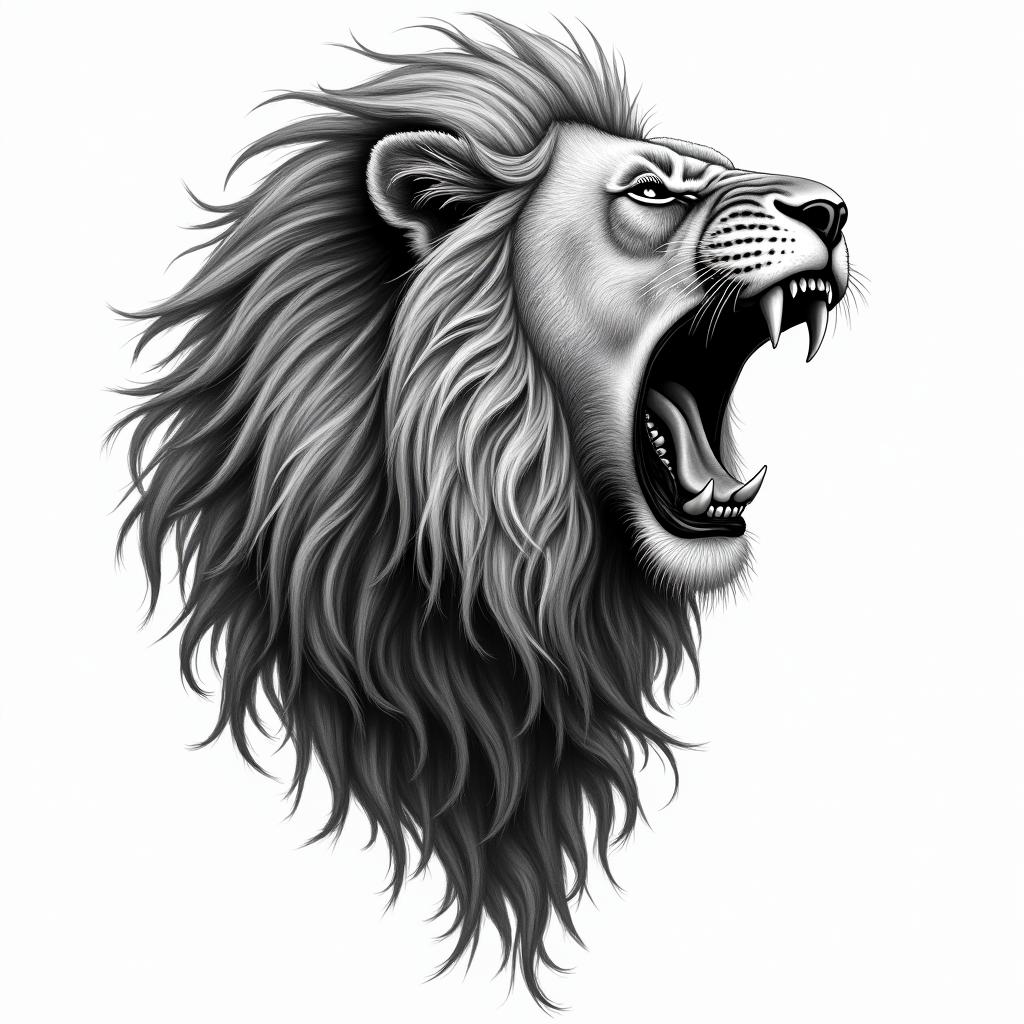 Roaring lion with a flowing manein bohemian style tattoo, 8k - Variation 4