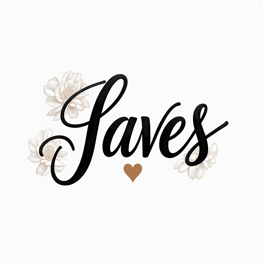 1995 jarvissin elegant cursive calligraphy style 2d tattoo, decorate with roses, featuring a smooth and flowing handwritten script with slightly thickened strokes for a luxurious and bold appearance,  heart symbol between names,  sleek and glossy black text with shadowing, minimalist matte white background, clean and sharp edges, illuminated with soft lighting, romantic, 8k, high-quality textures with refined typography - Variation 4