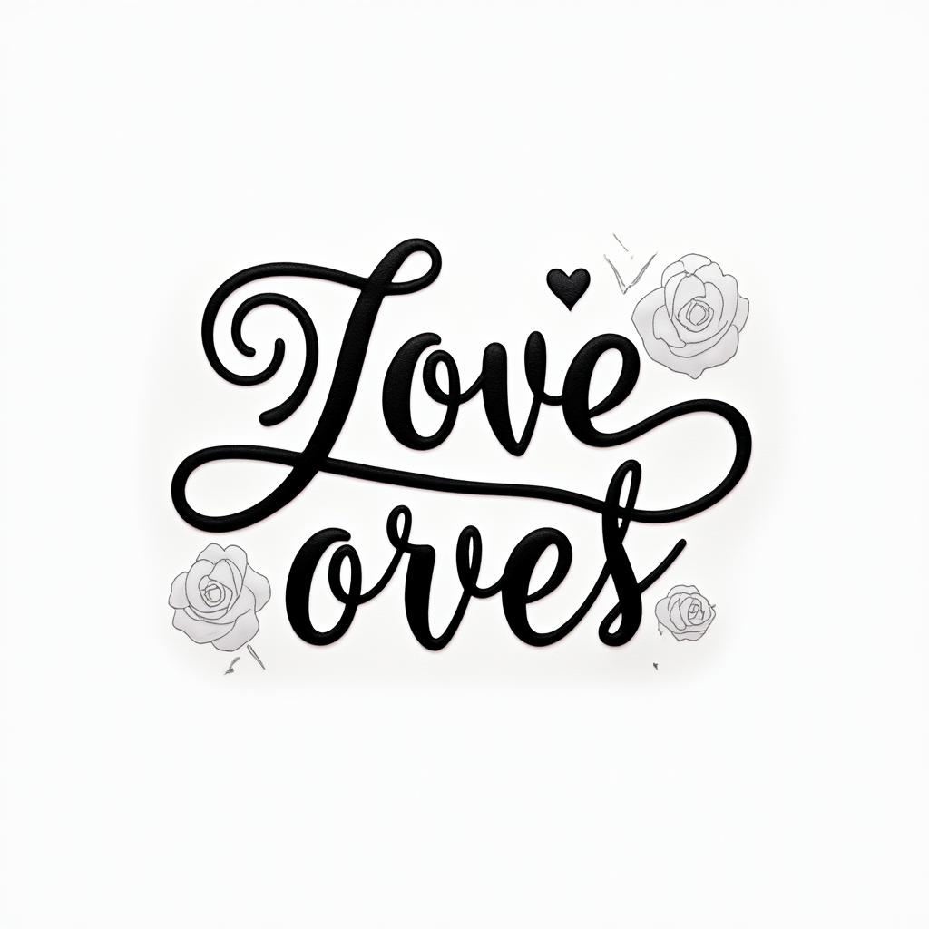 1995 jarvissin elegant cursive calligraphy style 2d tattoo, decorate with roses, featuring a smooth and flowing handwritten script with slightly thickened strokes for a luxurious and bold appearance,  heart symbol between names,  sleek and glossy black text with shadowing, minimalist matte white background, clean and sharp edges, illuminated with soft lighting, romantic, 8k, high-quality textures with refined typography - Variation 3