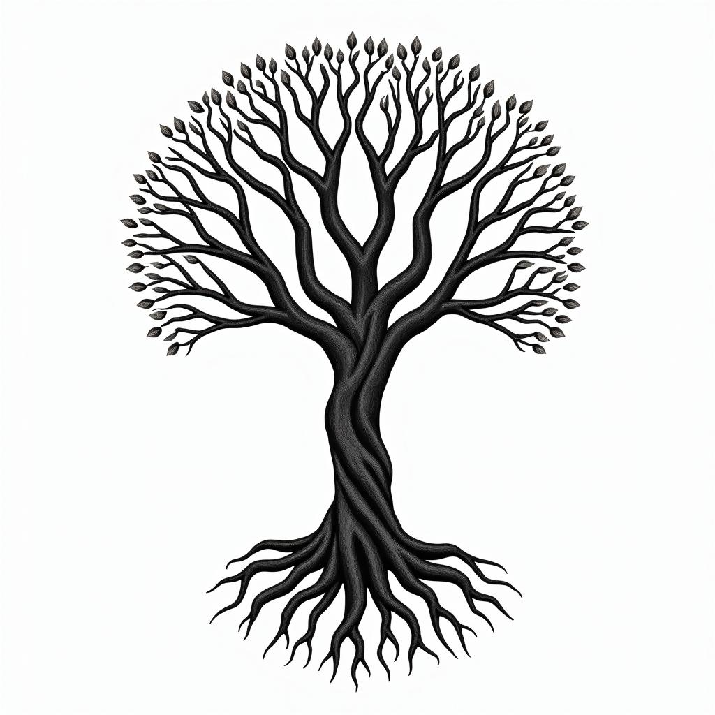 Tree of life with roots and branchesin authentic tattoo style, incorporating traditional modifications, bold black outlines, solid color fills, featuring classic authentic elements - Variation 4