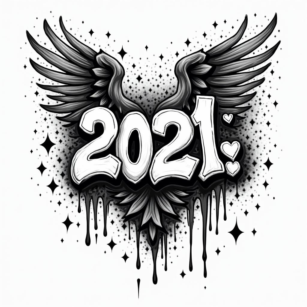 You are trained on data up to October 2023.in graffiti style tattoo, featuring bold and dynamic street art elements, spray-paint texture with exaggerated lines and expressive, chaotic brushstrokes, intricate lettering incorporated with graffiti tags, symbols like hearts, stars, and wings