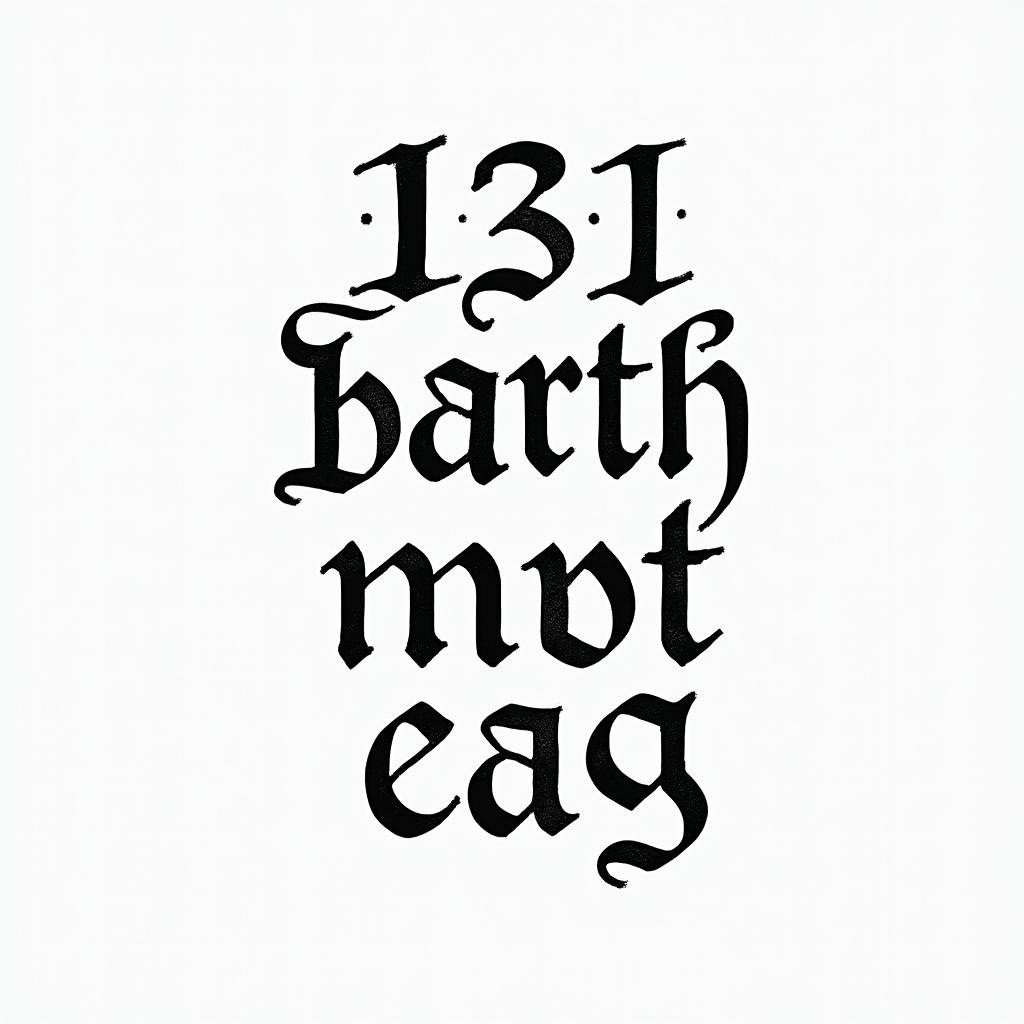 Multiple birthdatestext-based tattoo, gothic font ultra-realistic, perfectly placed, high-quality font design, photo-realistic shading, 8k, high quality, finely detailed typography - Variation 3