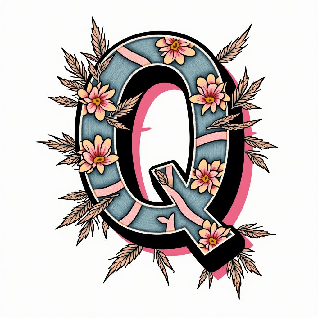 The letter Qin pop art style tattoo, featuring bold and vibrant colors, exaggerated outlines, iconic imagery, inspired by comic books and speech bubbles, comic book characters, retro pop culture - Variation 3