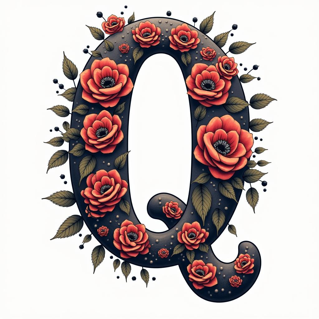The letter Qin pop art style tattoo, featuring bold and vibrant colors, exaggerated outlines, iconic imagery, inspired by comic books and speech bubbles, comic book characters, retro pop culture - Variation 2