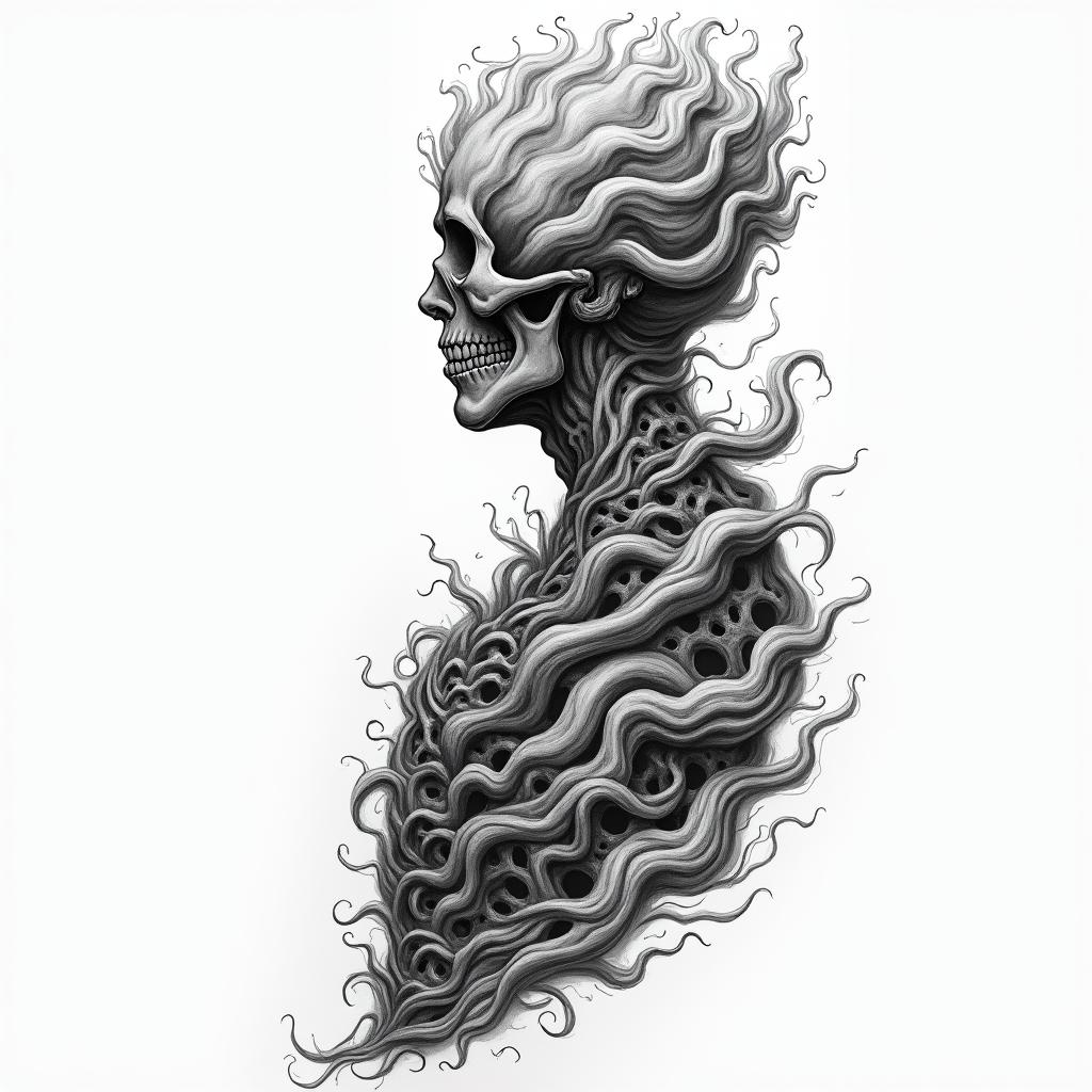Boulevard along
 spine garbage storm halfway turning into Unity hope recoveryhigly detailed tattoo - Variation 4