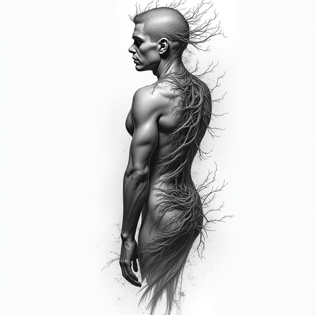 Boulevard along
 spine garbage storm halfway turning into Unity hope recoveryhigly detailed tattoo - Variation 2
