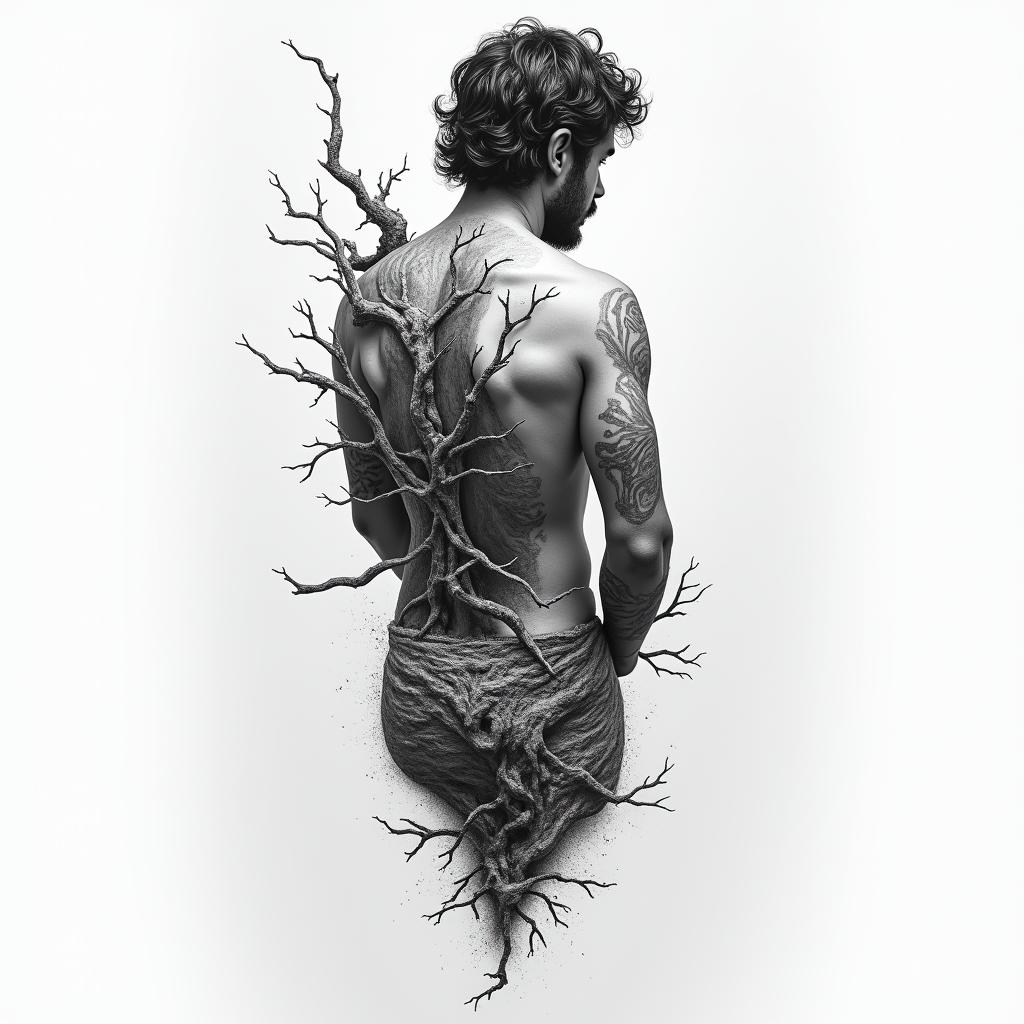 Boulevard along
 spine garbage storm halfway turning into Unity hope recoveryhigly detailed tattoo - Variation 3