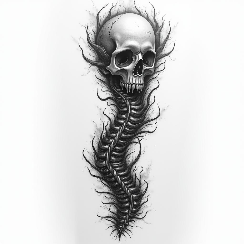 Boulevard along
 spine garbage storm halfway turning into Unity hope recoveryhigly detailed tattoo
