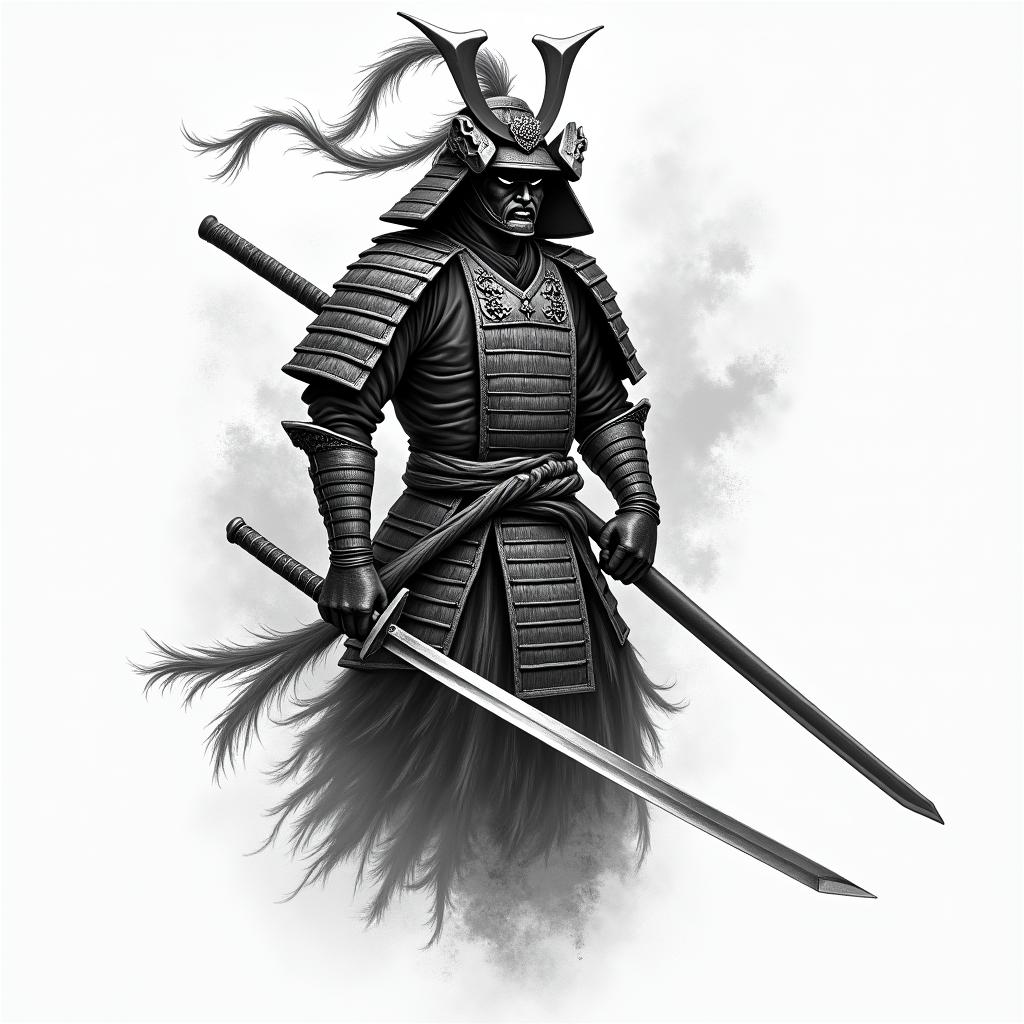 Samurai with a katanahigly detailed tattoo - Variation 18