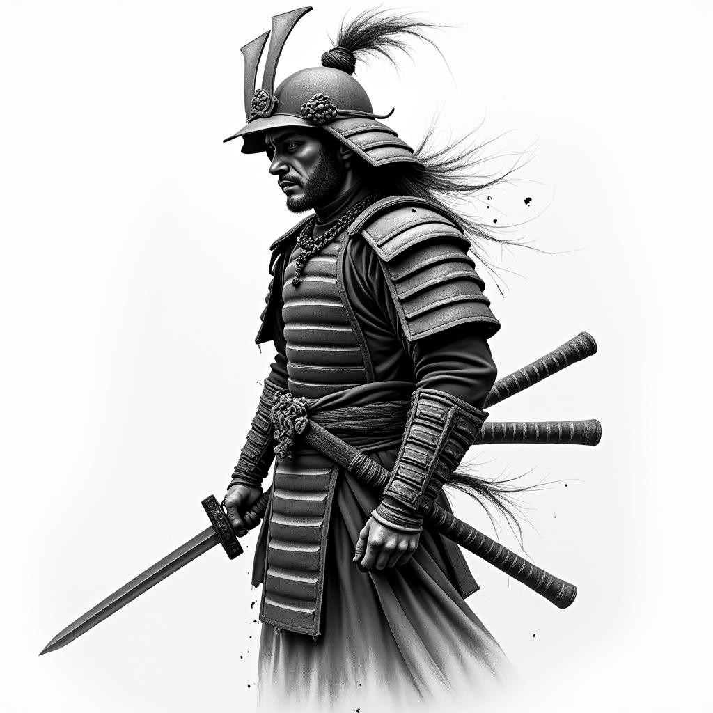 Samurai with a katanahigly detailed tattoo - Variation 15