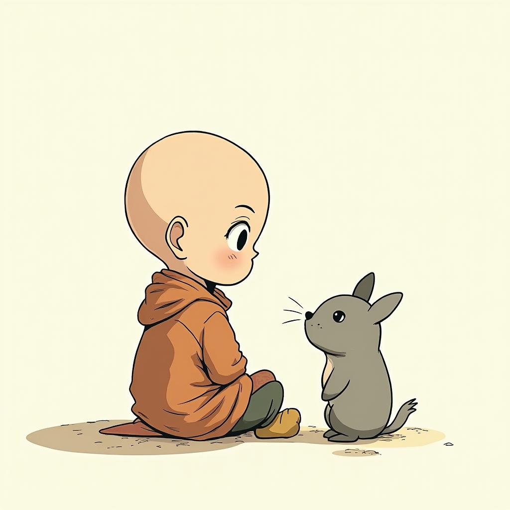 Sweet Ghibli ideasGhibli, Studio Ghibli aesthetic, hand-drawn anime style, retro nostalgic atmosphere, retro soft pastel color palette with earthy tones, retro Japanese cinematic shot, yellow tint effect, bald character, smooth surface, anime shadow 90's anime style - Variation 4