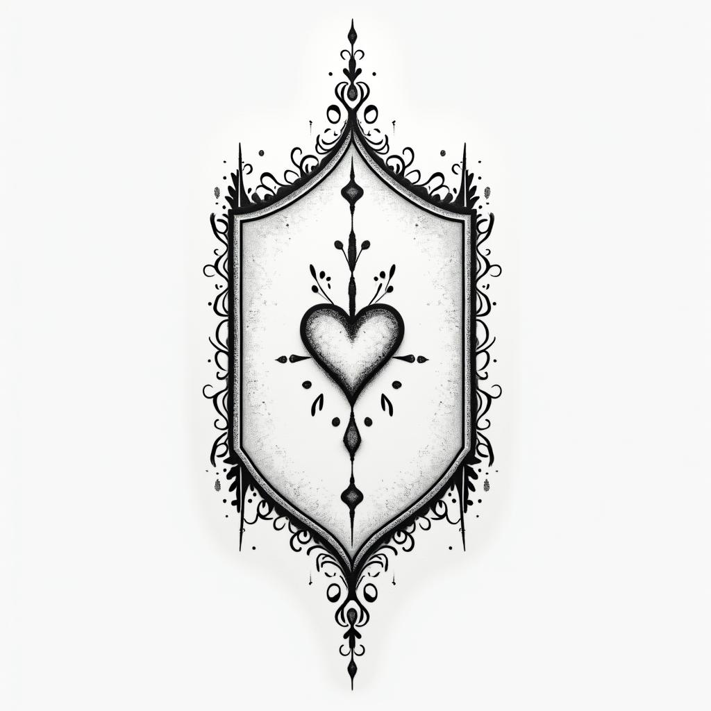 Dogtag Soldier symbolsin Modest style tattoo, featuring soft, delicate line work with simple and meaningful symbols, gentle waves, a heart, evoking a sense of serenity and grace,